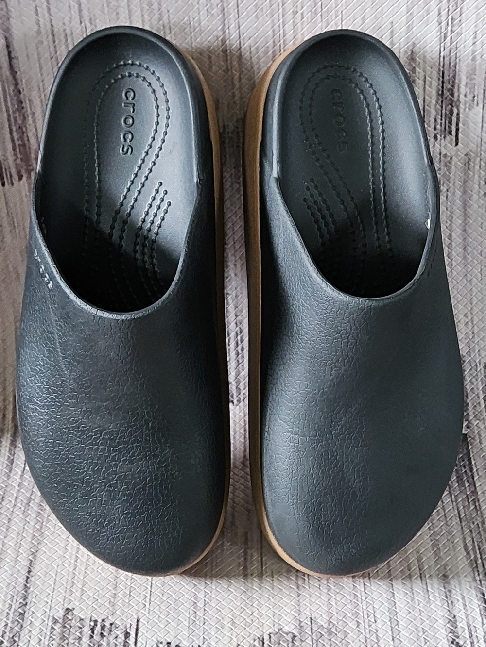 Crocs-Dylan Platform Black Clogs with Tan Sole SZ 10 $40